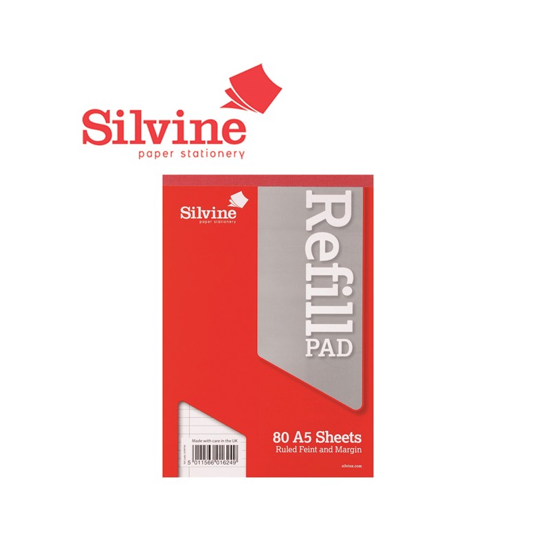Silvine A5 Refill Pad 160 Pages Feint Ruled & Margin perforated Notebook Note 