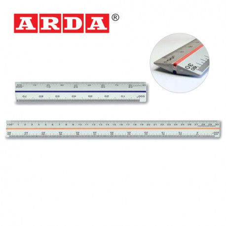 ARDA TRIANGULAR ALUMINIUM SCALE RULER - 15cm or 30cm
