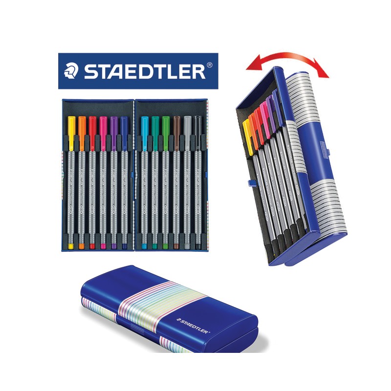 Stylos triangulaires triplus fineliner super fin de 0,3 mm Staedtler, avec  étui pour la maison et le voyage, 10 couleurs assorties, 334 SB10A6  Staedtler Triplus fineliner 10pcs 