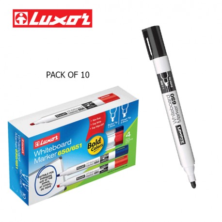 LUXOR WHITEBOARD MARKERS - BLACK - PACK OF 10
