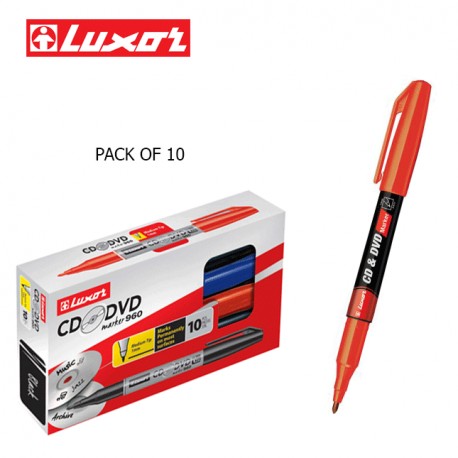 LUXOR CD/DVD MARKERS - RED - PACK OF 10