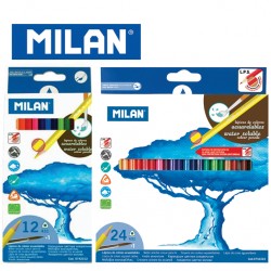 Milan Colour Pencils - Box of 12 or 24 triangular water-based colour pencils + FREE Brush