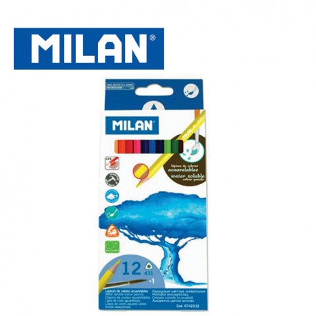 Milan Colour Pencils - Box of 12 or 24 triangular water-based colour pencils + FREE Brush